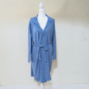 3/$20🌟 Victoria's Secret Blue Striped Belted Hooded Cotton Robe Size Large